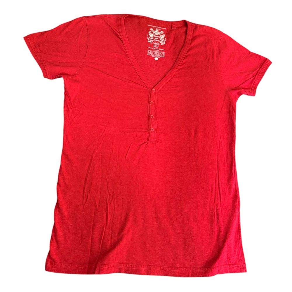 C&A Red V-Neck Buttoned T-Shirt